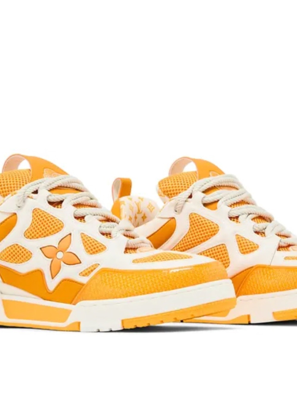 Louis Vuitton Orange and White Mens Sneakers with Signature Floral Logo size 12